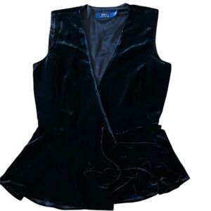 Polo Ralph Lauren Black Velvet top wrap Vest size 4 Blue Logo Tag